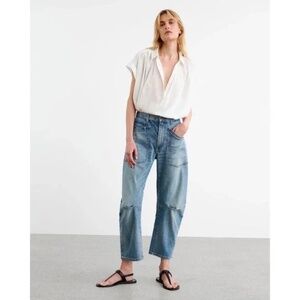 Nili Lotan Shon Cropped Barrel Jeans Womens Size 29 Summer Wash Denim Made USA